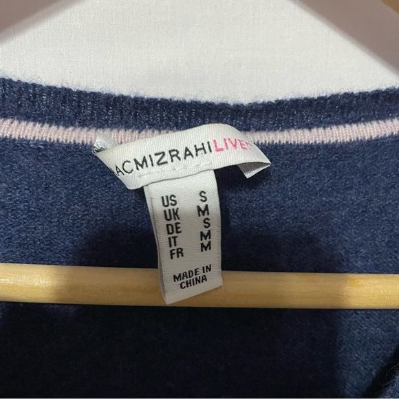 S 100% Cashmere Blue Ruffle Sweater Isaac Mizrahi Live! Pullover V Neck - Picture 9 of 9